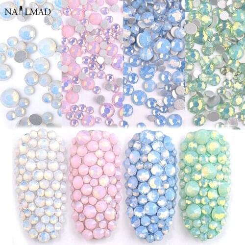 1bag Multi-Size Mixed White Opal Nail Rhinestones Pink Flaback Crystal Rhinestone Gems Colorful 3D Nail Art Decorations