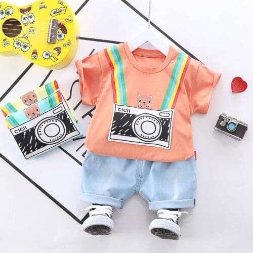 Baby Boys Cotton Clothes Summer Children Cartoon O-Neck T Shirts Stripe Shorts 2Pcs/sets Infant Kids Fashion Toddler Tracksuits
