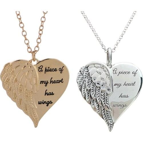 2021 New Women Vintage Angel W Ings Heart Necklace Jewelry Party Unique Dropshipping Gifts Female Necklaces