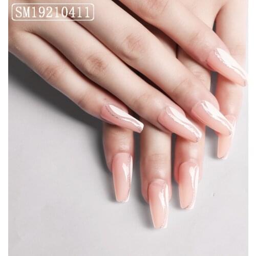 24pcs False Nail Patch Glue Type Fashion Skin Color Manicure Patch False Nails Save Time Gifts for Girls NE