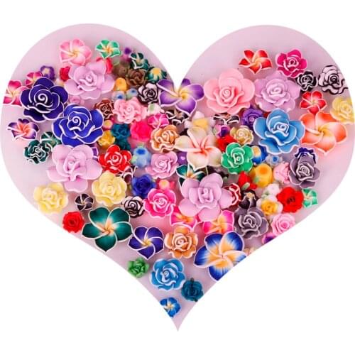 30-50pcs/lot DIY Bohemia Jewelry Multisize Polymer Clay Flower Beads Mix Color Fit Bracelet Carft For Woman Romantic Gift