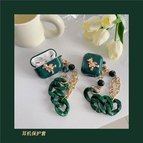 3D Little golden Bear Earphone Case for Airpods1 2 pro Fashion Apple headphone Protect Cover Hang lanyard orb decoration women