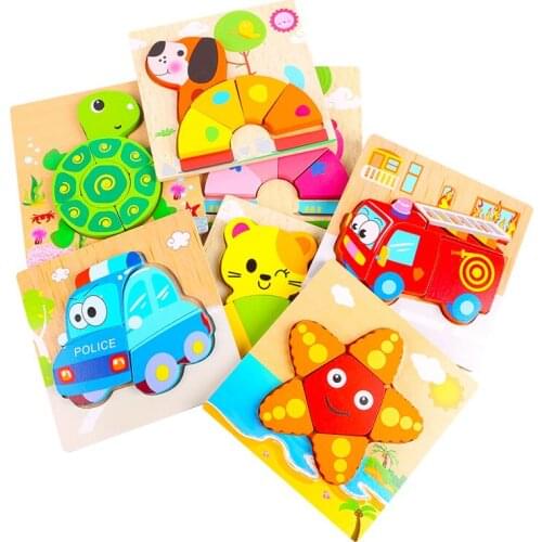 3D Wooden Puzzle Cartoon Cute Animal/Transport/Insect Beech Puzzle Board Cartoon Early Learning Educational Toy Baby Toy