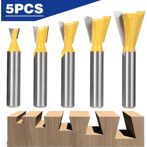 5pcs/set Woodworking Dovetail Router Bit Cutter YG8 Alloy Carbide Steel Dovetail Joint Router Bit For Chip Wood MDF Board