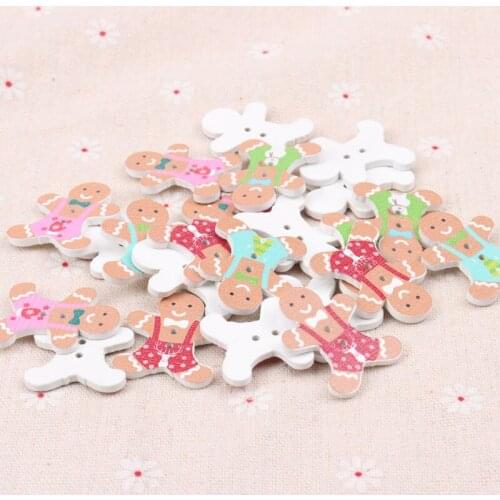 50PCs MIXED Wholesale 2 Holes Christmas doll Wooden Buttons Sewing Scrapbooking Handmade Buttons mixed 24x30mm