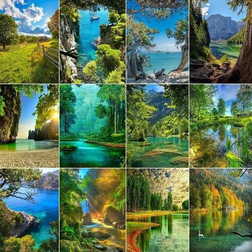 5d Diy Diamond Painting Green Landscape Full Diamond Painting Mosaic Diamond Embroidery Decoration Home Wall Landscape Painting