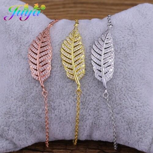 2018 New Arrival 36*12mm Gold/Rose Gold Leaf Connector Charm Bracelets For Women Mothers Day Gift Custom Charm Bracelets