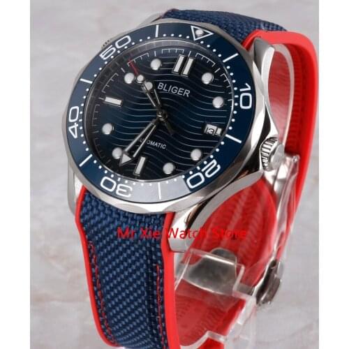 Bliger 41mm Automatic Mechanical Mens Watch Luxury Brand Rubber Strap Luminous Waterproof Military Calendar Clock Wristwatch Men