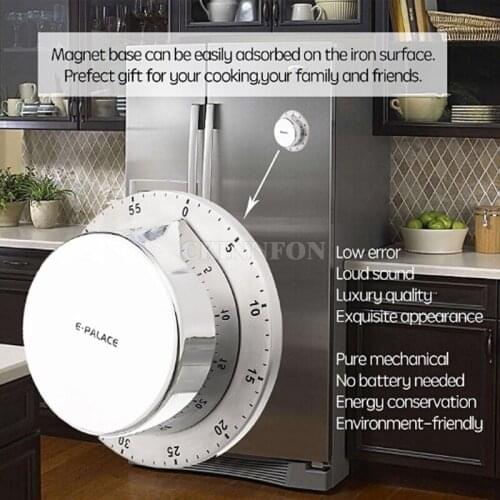 DHL 200PCS Mechanical Kitchen Timer Loud Alarm Sound with Magnet 60 Minutes Countdown (Color: Silver)