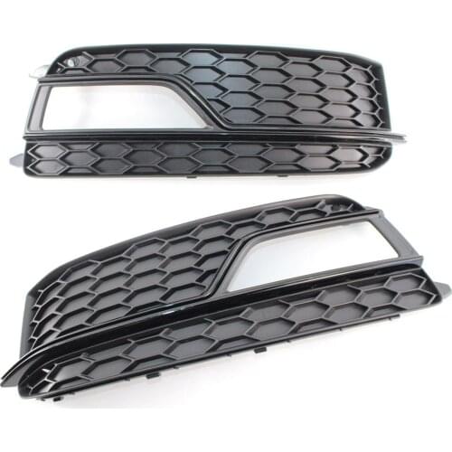 For 2013-2017 Audi A5 S-Line Honeycomb Front Bumper Fog Light Grille Cover with Black / Chrome Trim