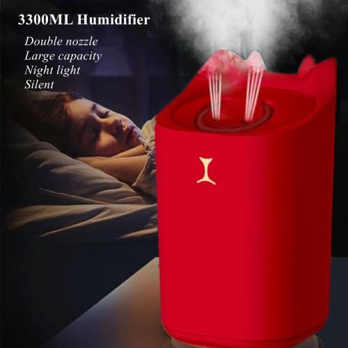 Home Air Humidifier 3300ML Double Nozzle Cool Mist Aroma Diffuser with Coloful LED Light Heavy Fog Ultrasonic USB Humidificador