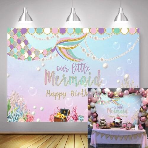 Little Mermaid Backdrop for Birthday Under The Sea Photography Background Rainbow Scales Gold Glare Glitter Pearl Baby Birthday
