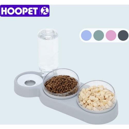 HOOPET 3 Cat Bowls Automatic Dog Feeder 15 Degree Tilted Cat Food Bowls With Water Fountain Double Bowls Raised Stand Dish Bowl