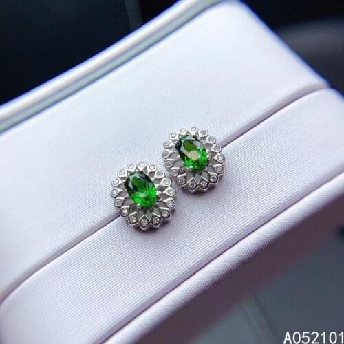 KJJEAXCMY fine jewelry 925 silver natural Diopside new girl trendy earrings ear stud support test Chinese style with box
