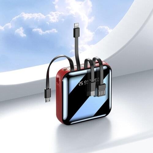 20000mAh Mini Power Bank with Cable Mirror Screen Digital Disply Poverbank External Battery Powerbank For Mobile Phone Tablet