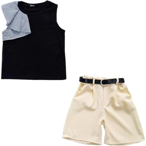 DFXD New Kids Fashion Summer Childrens Sets Boys Girls Sleeveless Tops Loose Wide Leg Pants Korean Two Piece Outfit Set 2-7T