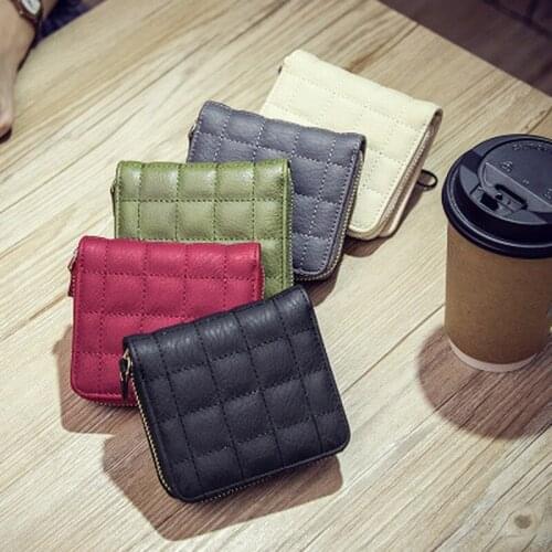 Women Short Wallets PU Leather Female Plaid Purses Nubuck Card Holder Wallet Fashion Woman Small Zipper Wallet With Coin Purse