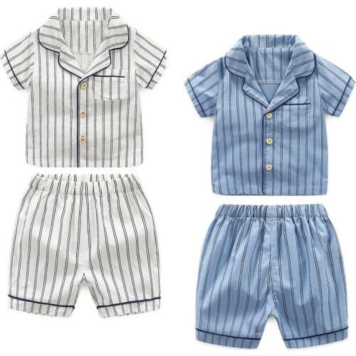 Citgeett Striped Gentleman Style Summer Toddler Kids Boys Clothes Sleepwear Pajama Set Shirt+Pant