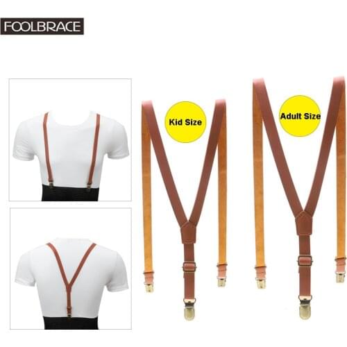 Adult/Kid Fashion Father/Son Leather Suspenders Men Boy Belt Pu Leather Clip-on Slim Braces Suspenders 1.5cm Width