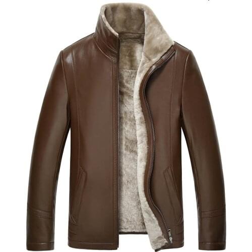 2020 Mens Wool Genuine Fashion Brand Design Casual Slim Biker Winter Dermis Leather Jacket