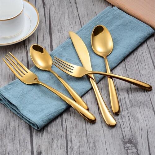 Dinnerware Set 304 Stainless Steel Cutlery Set Black Knife Fork Set Tableware Gold Silver Cutleries Western Food Set 5 Pieces