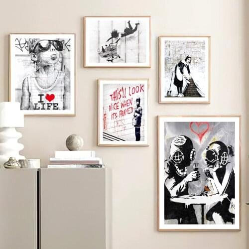 Banks Graffiti Boy Park Swing Wall Art Canvas Painting Nordic Posters And Prints Wall Pictures For Living Room Vintage Decor