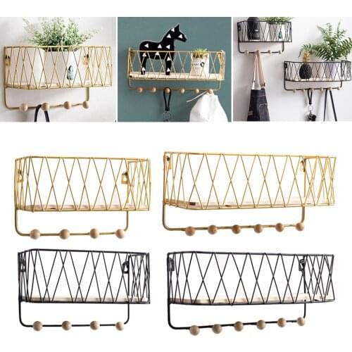 Wall Mount Iron Entryway Storage Organizer Mail Sorter Basket 4 or 6 Hooks for Magazines Coat Pet Leash and Keys without Board