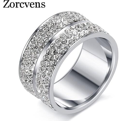 Modyle New Fashion 5 Row Lines Clear Crystal Jewelry for Women Stainless Steel Engagement Rings