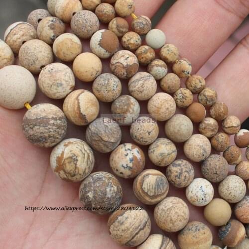 Wholesale Natural Picture Jaspers Stone Frost/Matte Beads Round Loose Spacer Beads 15''/ Strand Pick Size For Jewelry Making