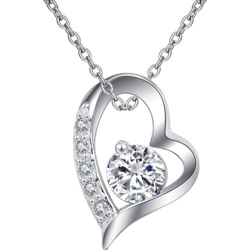 Wholesale Charm Silver Color Pendants For Women Fashion Jewelry Necklace Lady Fashion Jewelry Pendant Heart Inlaid Stone AN387