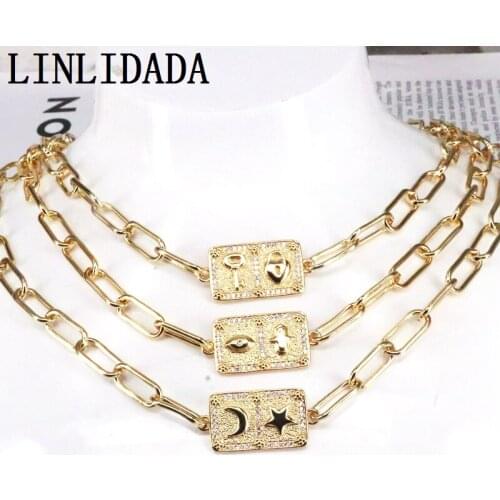 5Pcs New design geometry shape cz necklace,cubic zircon component,popular plated LINK chain necklace