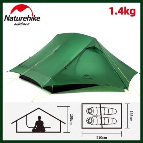 Naturehike Outdoor Camping Tent Ultralight Green 2 Person Tent Eaves Tent 20D Nylon Camping 3FUL Waterproof Tent With Floor Mat