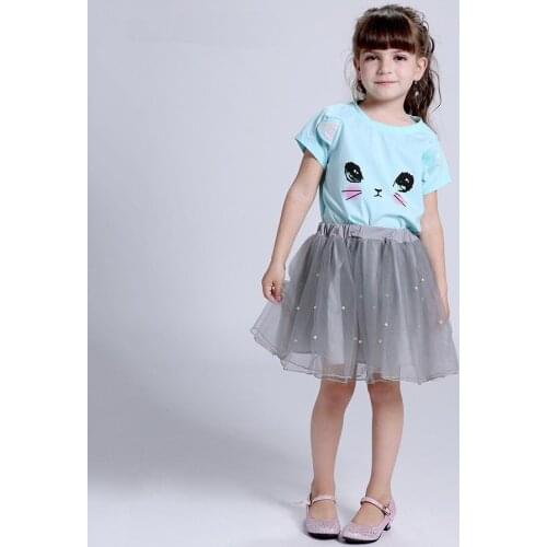 Floral Girls Dress Cute Cartoon Baby Girl Clothes O-Neck Kids Dresses T-Shirts+Net Veil Skirt 2Pc Sets Princess Dress childrens