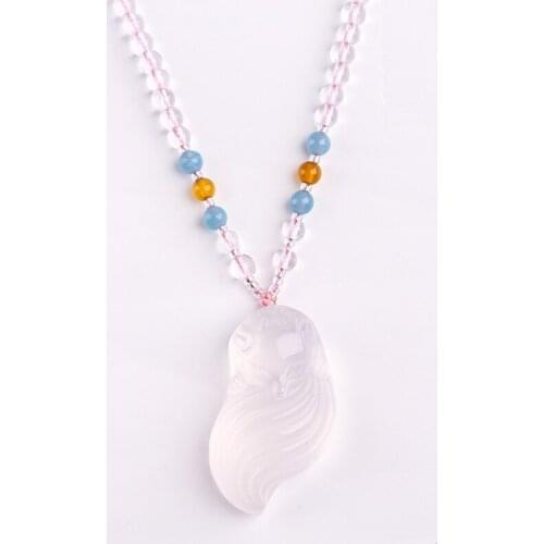 JoursNeige Natural Crystal Pendants Fine Carving Nine-tailed Fox Pendant Beads Sweater Chain Necklace Amulet Men Women Jewelry