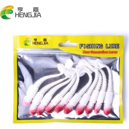 HENGJIA 10PCS 8cm 3g Red Head Soft Screw Worms T Tail Wobbler Fishing Lure Artificial Bait for Bass Pike