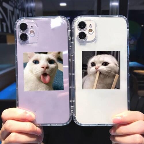 Cute cat Phone Case Transparent for iPhone 6 7 8 11 12 s mini pro X XS XR MAX Plus cover funda shell