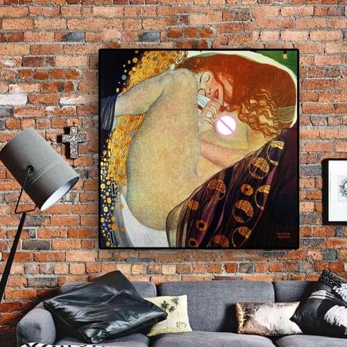 Gustav Klimt Danae Reproduction Oil Painting on Canvas Art Scandinavian Posters and Prints Cuadro Wall Picture for Living Room