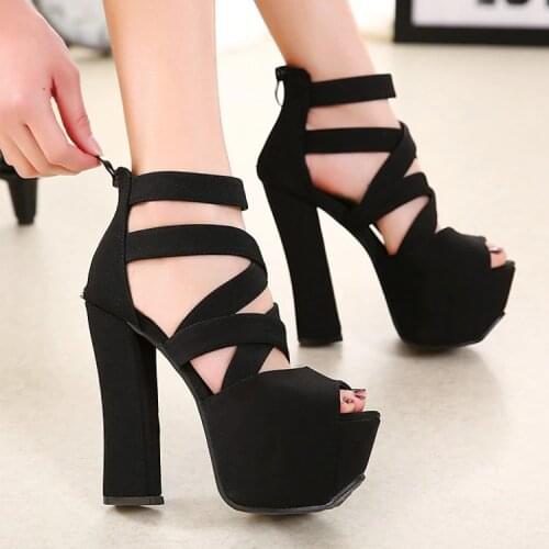 15CM Fashion Thick with Sandals Fish Mouth Shoes High-heeled Hollow Sandals Nightclub High Sandalias Mujer 2021 Newhke3