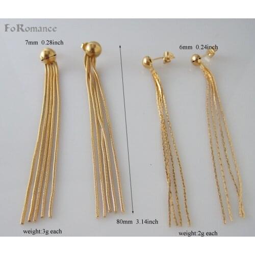 MIN ORDER 10$ Can mix design/ TWO STYLES YELLOW GOLD COLOR WITH HALF BALL 7MM OR 6MM TALL 3.14" THREAD CHAIN EARRING DANGLE
