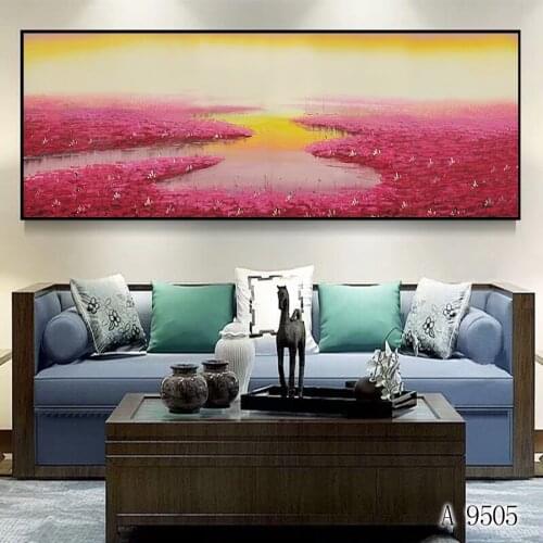 Modern Oil Painting Printing Lotus Pond Landscape Flower Canvas Art Print Printing Canvas Painting Wall Art Picture Home Decor