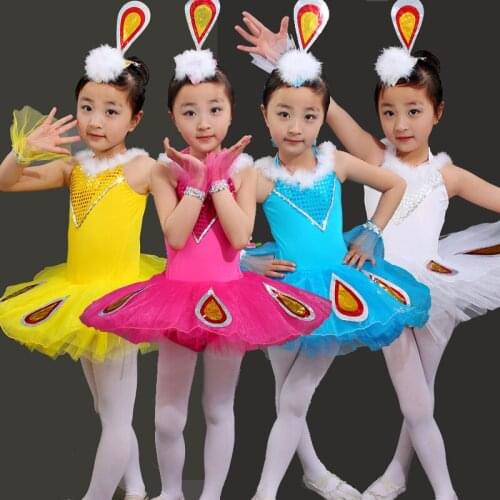Girls Peacock Suspender Dance Dress Chinese folk dance Dancewear Performance Clothes Swan Dance Ballet Latin dance Stage Costume
