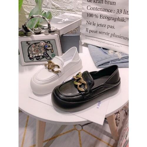 2021 spring and autumn models shallow mouth all-match thick-soled comfortable womens shoes British style small leather shoes