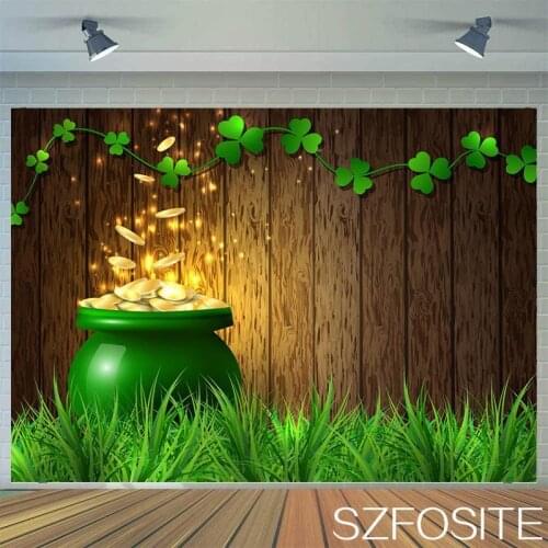 Irish Lucky Clover Cornucopia Retro Wood Backgrounds Family Room Decoration Picture Photography Photo Custom Kids Vinyl Backdrop
