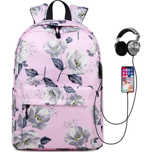 New Female Backpack Schoolbag Big Capacity Laptop backpack For Teen Girls USB Charging Backpack Flower print Women Travel Bag