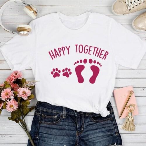 T-shirts Women Dog Paw Footprint Fashion Animal Casual Spring Summer Tshirt Top Lady Stylish Girl Print Clothes Tee T-Shirt