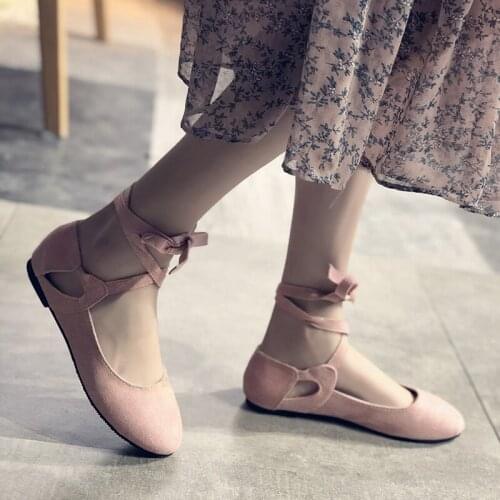 Woman Designer Ballerina Shoes Round Head Lace Up Flat Bowknot Cap Toe Slip on Casual Leather Sweet Ballet Feminino U19-16