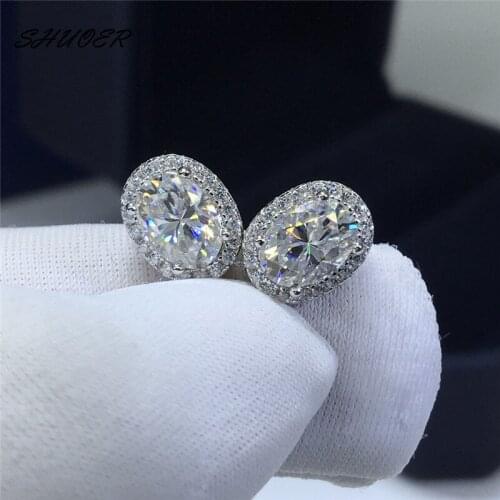 Classic 925 Sterling Silver Egg Cut Pass Diamond Tester 1 Carat D Color Moissanite Ova Stud Earrings for Women Wedding Jewelry