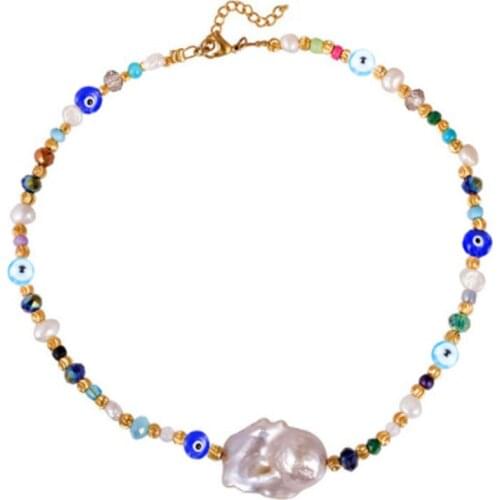 Ladies charm baroque pearl pendant necklace bohemian blue eye beads colier joyeria mujer bizuteria moda mujer 2020 new trendy
