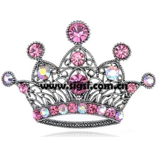 100pcs/lot Beautiful Rhinestone Pink Crystal Rhinestone Crown Pin Brooches