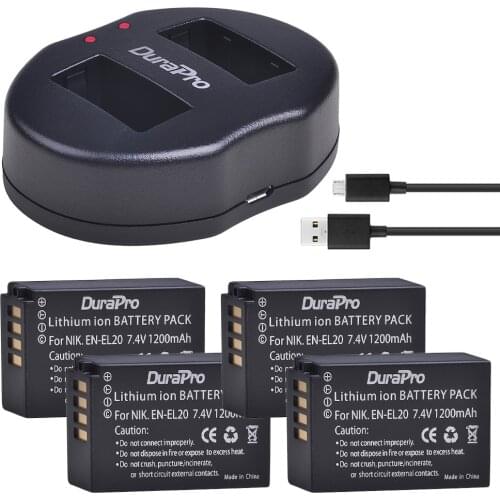 4pc 1200mAh EN-EL20 EN EL20 Li-ion Battery + USB Dual Charger Set For Nikon Coolpix 1 J1 J2 J3 S1 A1 AW1 P1000 Camera